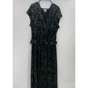 Olivia Matthews Green Foral Short Sleeve V Neck Flowy Maxi Dress Size 3X